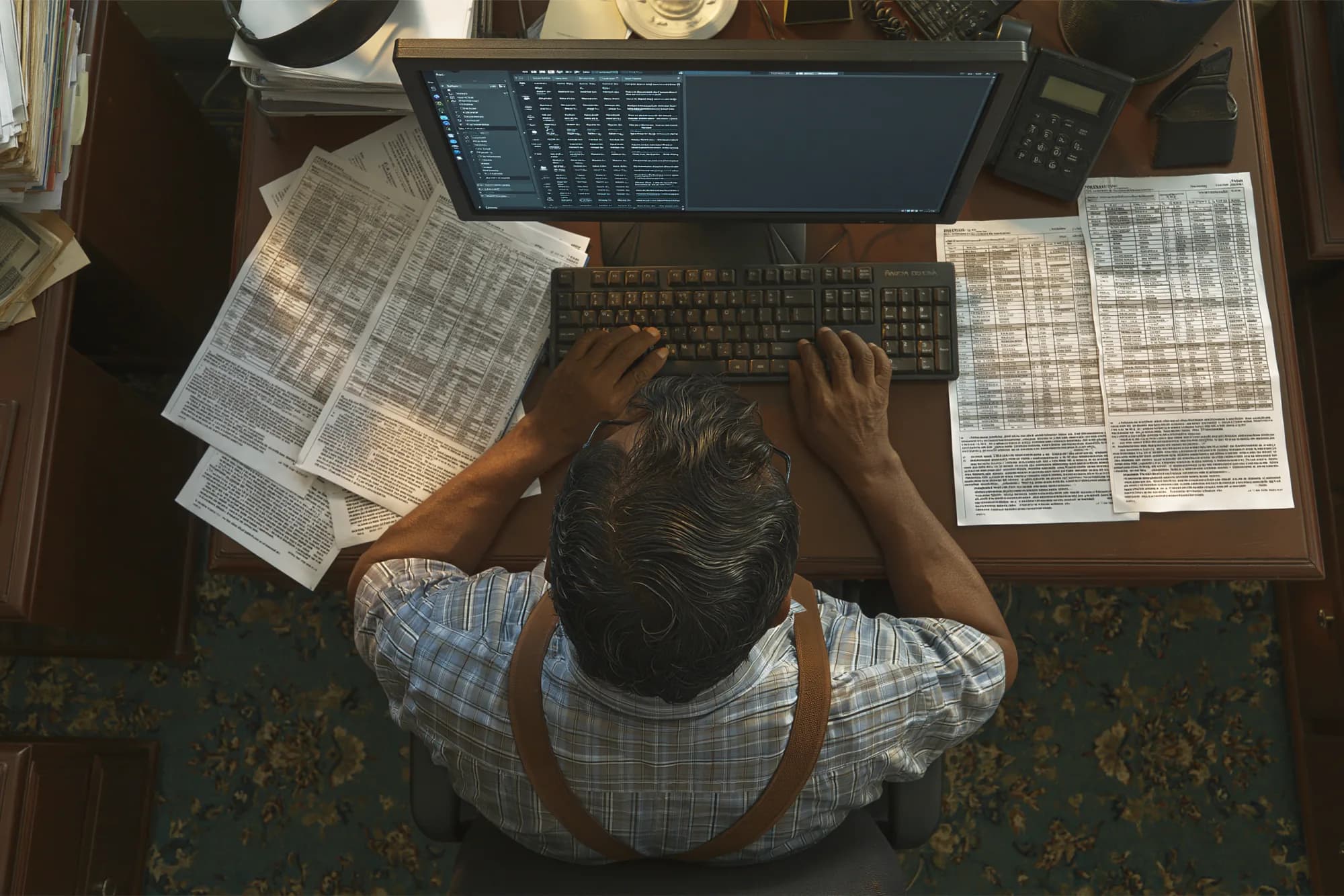 Funcionario organizando información en una oficina municipal